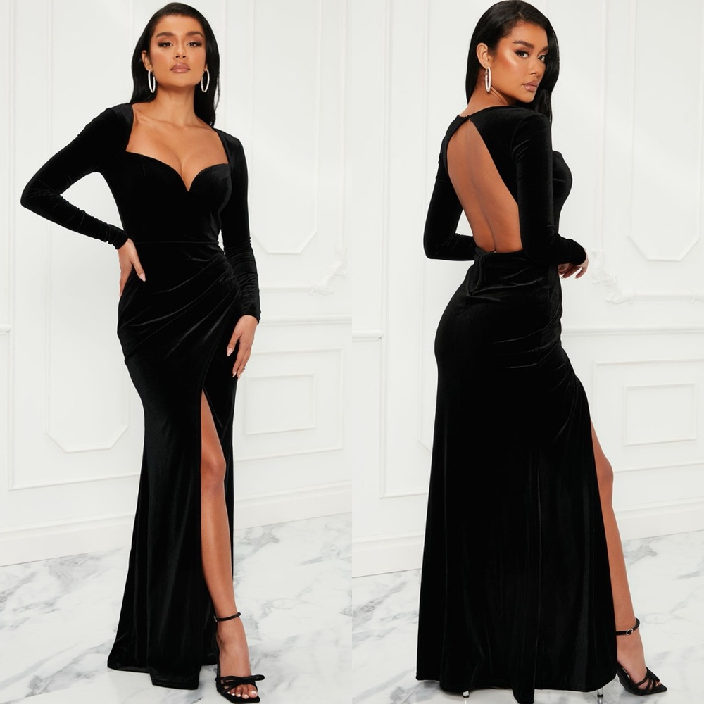 Fashion Nova Elevated Party Velvet Maxi Dress - Black